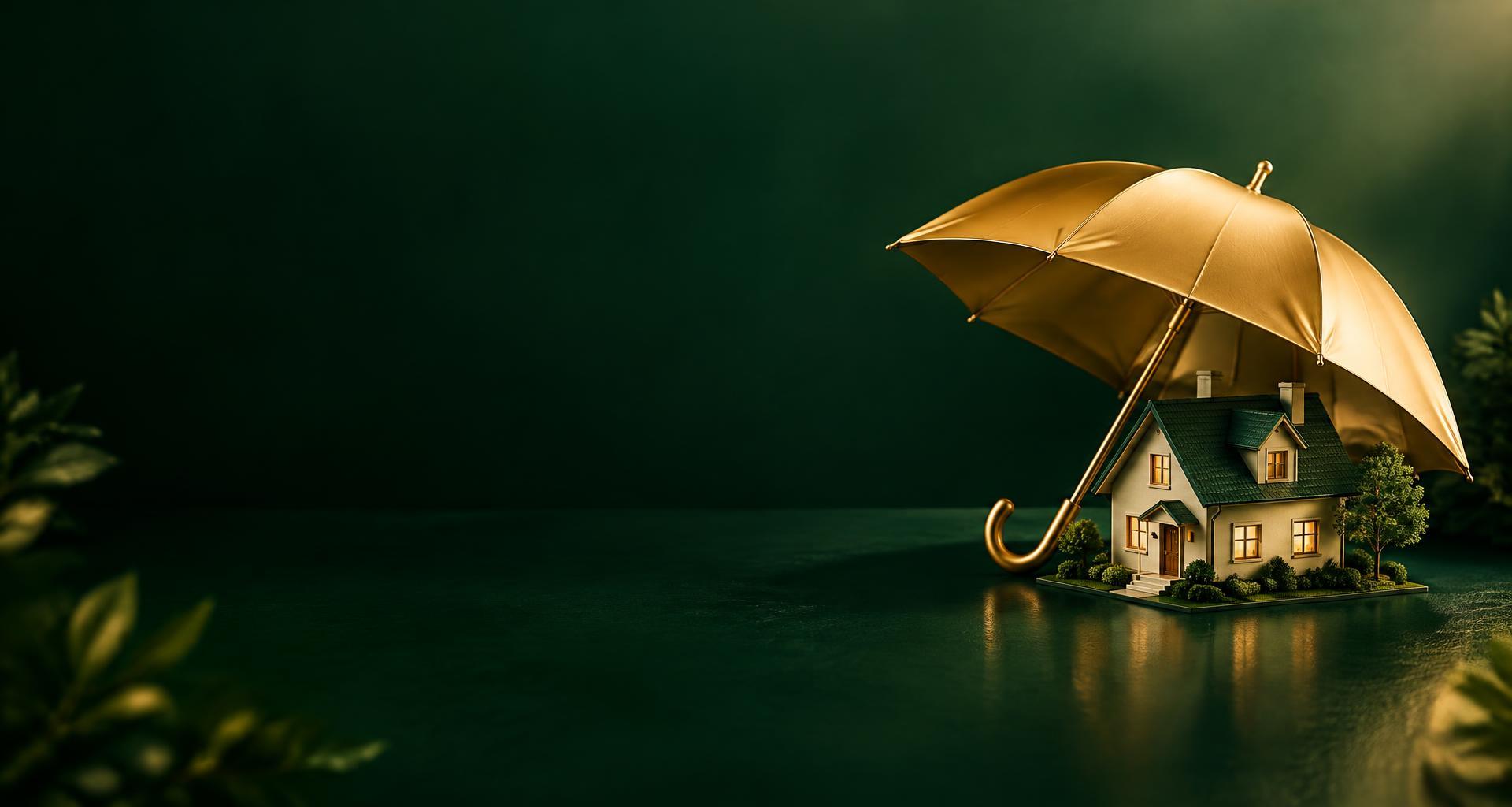 Casa protegida bajo un paraguas dorado